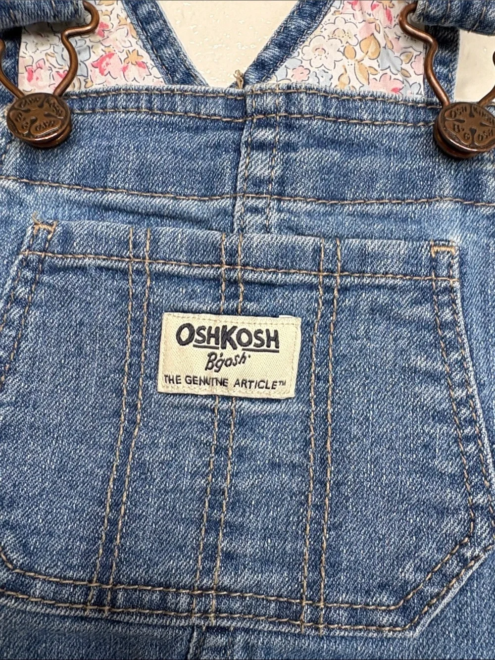 Osh Kosh B'gosh Floral Contrast Denim Overalls Girls Size 3T BLEMISH
